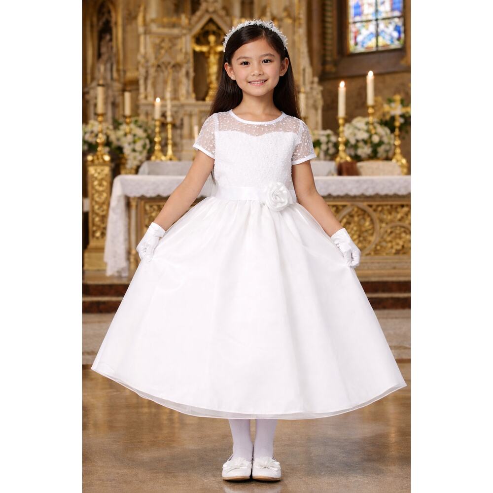 NEW Girls First Holy Communion Dress Size 10 - Embroidered Tulle Organza Dress